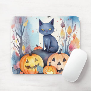 Halloween Orientalisch Blaue Katze mit Kürbissen G Mousepad