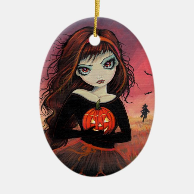 Halloween Ornament Big Eye Girl mit Pumpkin (Vorne)
