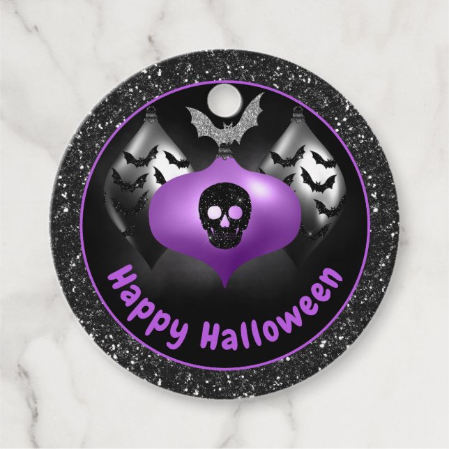 Halloween-Ornamente aus schwarzem und Lila Glitzer Geschenkanhänger (Vorderseite)