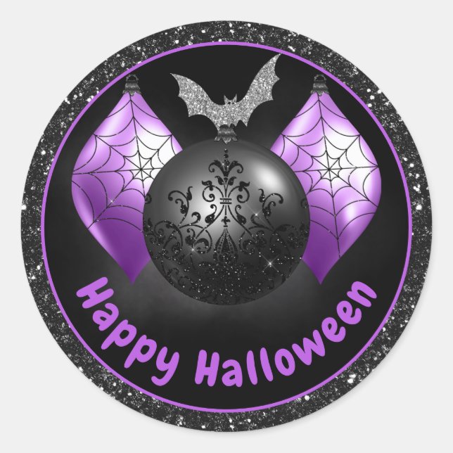 Halloween-Ornamente aus schwarzem und Lila Glitzer Runder Aufkleber (Vorderseite)