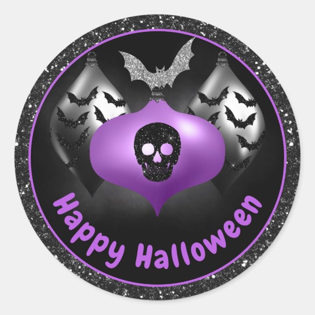 Halloween-Ornamente aus schwarzem und Lila Glitzer Runder Aufkleber (Vorderseite)