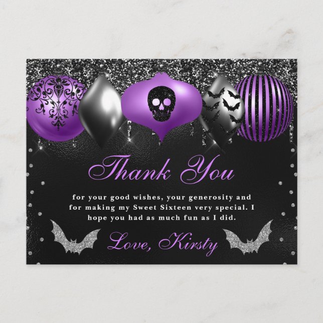 Halloween Ornaments 16 . Geburtstag Vielen Dank Postkarte (Vorderseite)