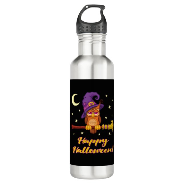 Halloween Owl Edelstahlflasche (Vorderseite)
