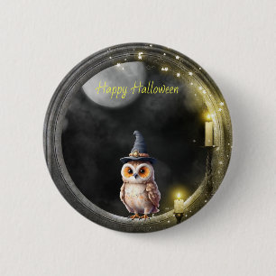 Halloween Owl im Rundturmfenster Button