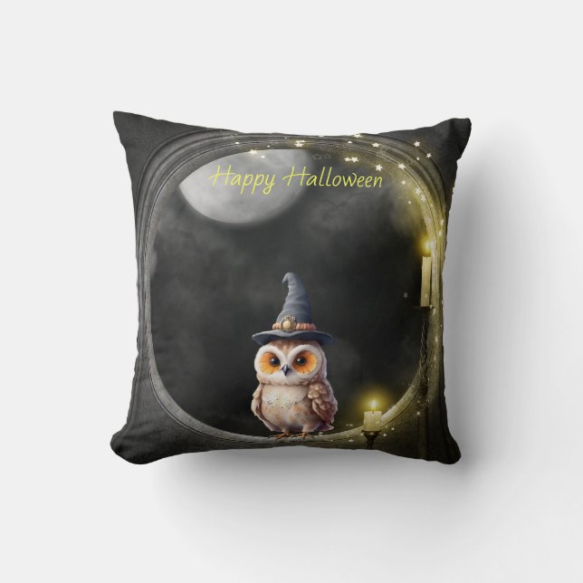 Halloween Owl im Rundturmfenster Kissen (Vorderseite)