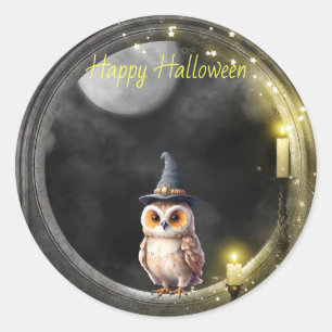 Halloween Owl im Rundturmfenster Runder Aufkleber
