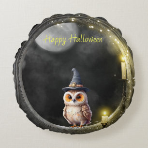 Halloween Owl im Rundturmfenster Rundes Kissen