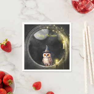 Halloween Owl im Rundturmfenster Serviette