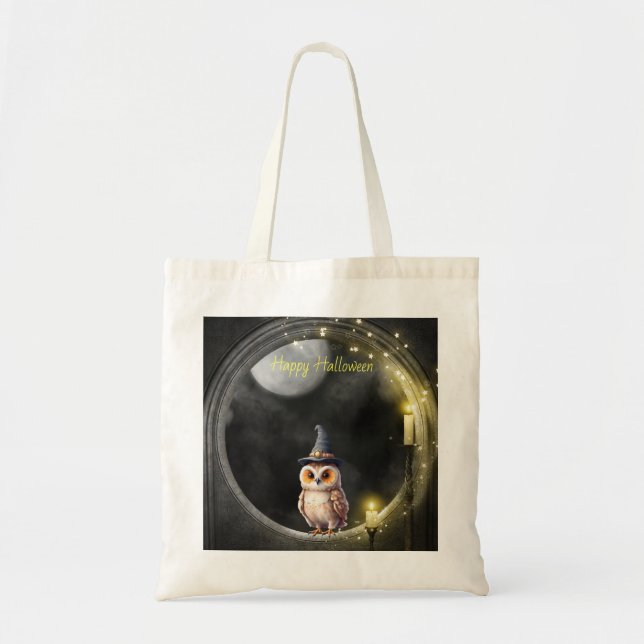 Halloween Owl im Rundturmfenster Tragetasche (Vorne)