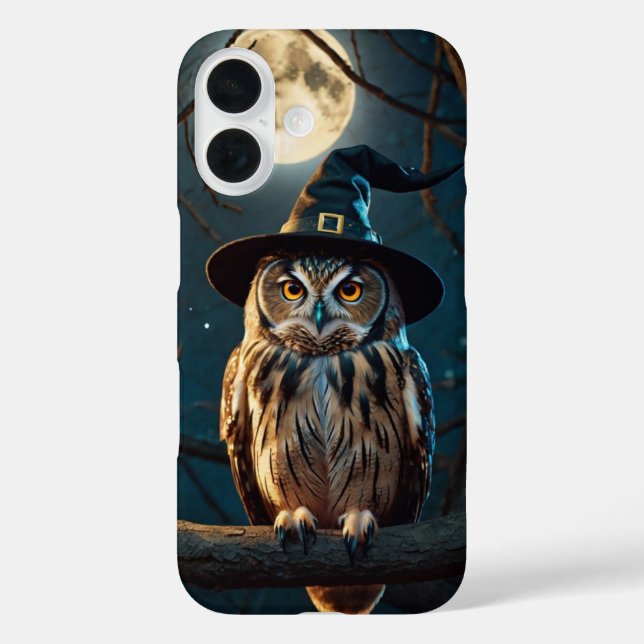 Halloween Owl mit Hexenhut iPhone 16 Hülle (Rückseite)