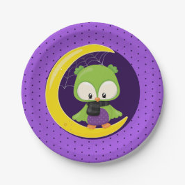 Halloween Owl Moon Lila Polka Dot Fun Party Pappteller