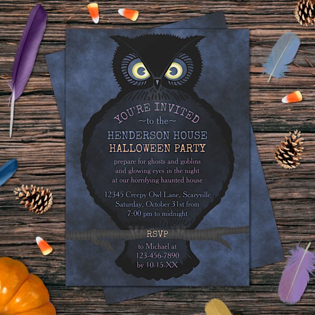 Halloween Owl Spuk House Party Creepy Beängstigend Einladung (Von Creator hochgeladen)