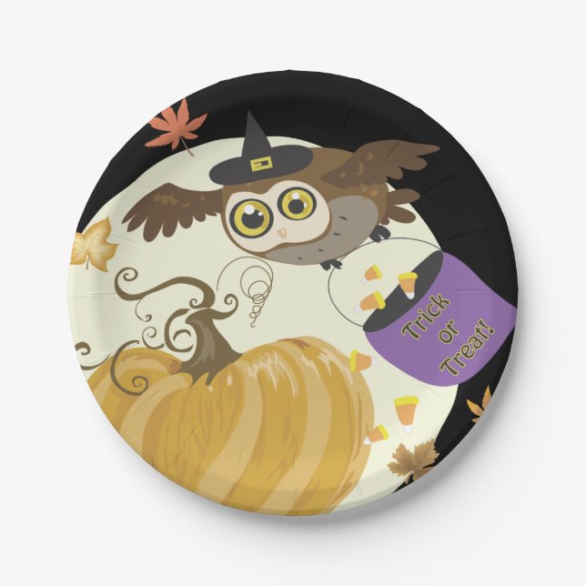 Halloween Owl Trick oder Treat! Pappteller (Vorderseite)
