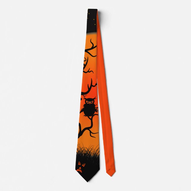 Halloween Owl und Kürbislaterne Krawatte (Vorderseite)