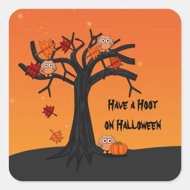 Halloween Owls Quadratischer Aufkleber (Vorderseite)