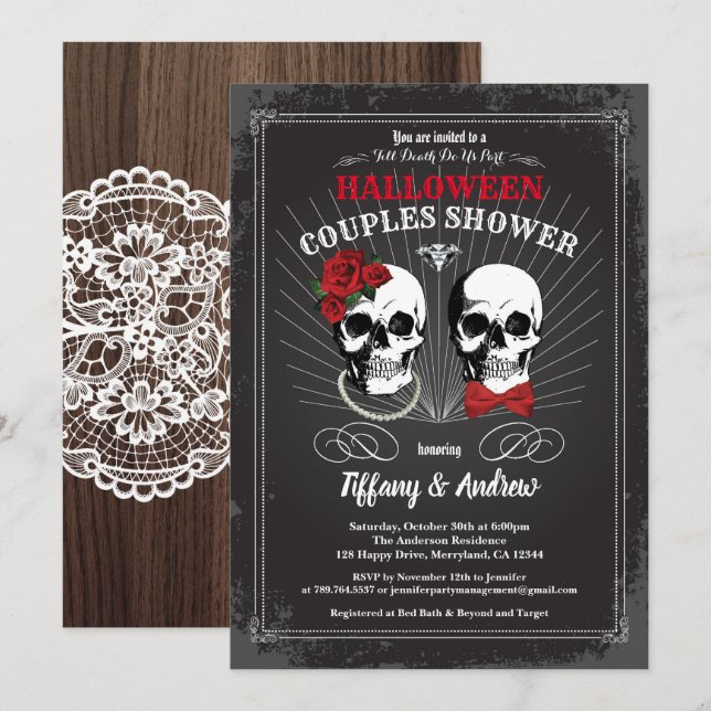 Halloween Paare duschen Einladung. Schwarz und Rot Einladung (Vorne/Hinten)