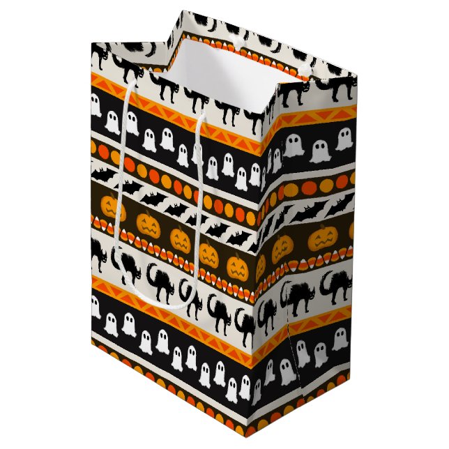 Halloween-Packpapier Mittlere Geschenktüte (Vorderseite Schrägansicht)