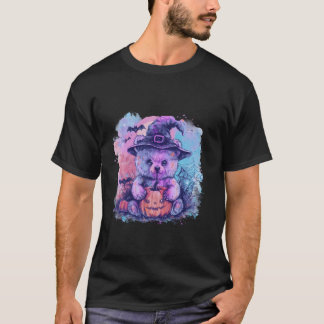 Halloween Panda Bär Hexenhut Pumpkin Bats Spider T-Shirt