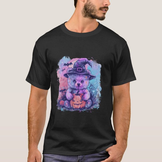 Halloween Panda Bär Hexenhut Pumpkin Bats Spider T-Shirt (Vorderseite)
