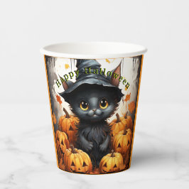 Halloween Paper Cups Black Kitten Pumpkins Pappbecher