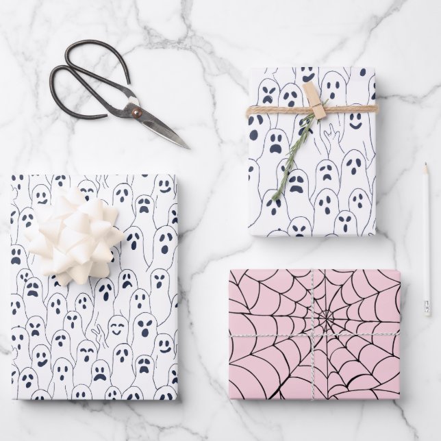 Halloween Paper - Gespenster und Spinnennetz Geschenkpapier Set (Vorderseite)