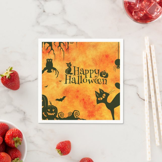 Halloween Paper Napkin Cats Bats Owls Serviette (Beispiel)