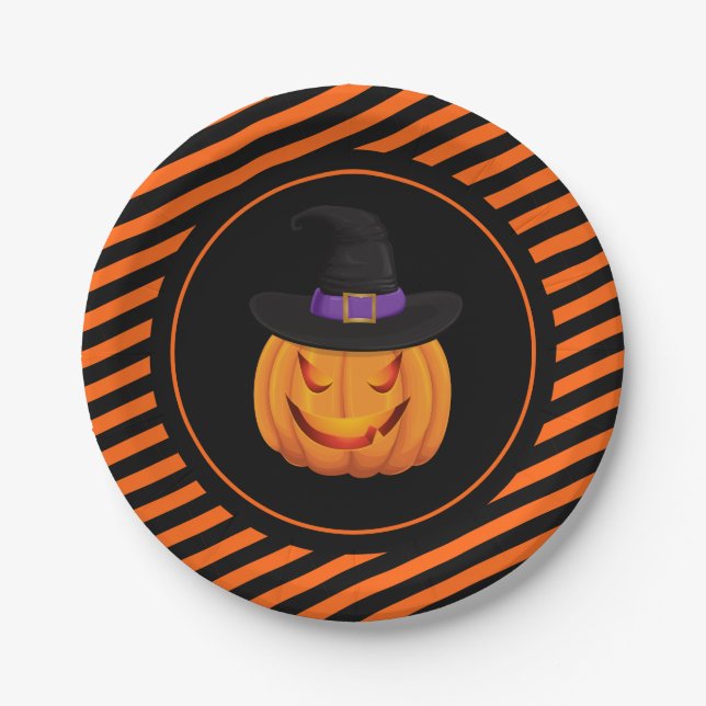 Halloween Paper Tellers-Pumpkin Hexe Pappteller (Vorderseite)
