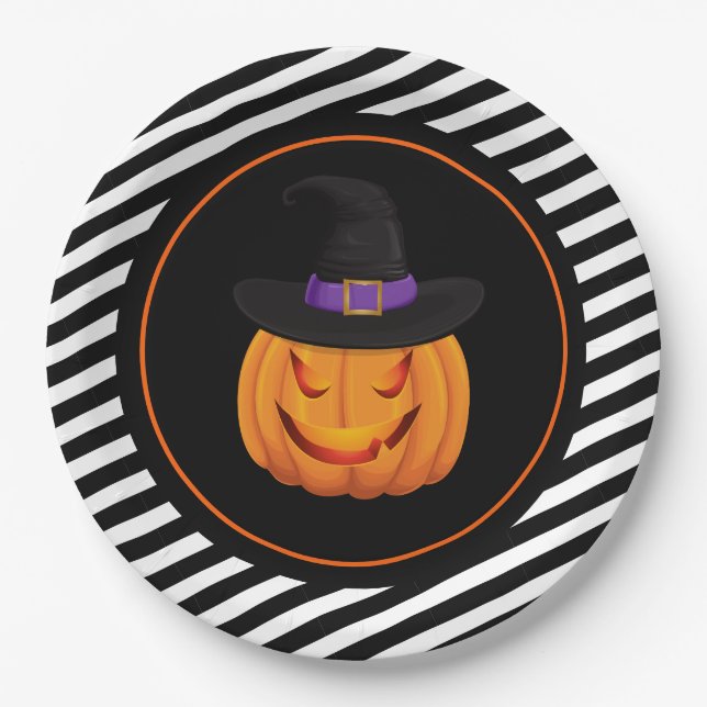 Halloween Paper Tellers-Pumpkin Hexe Pappteller (Vorderseite)