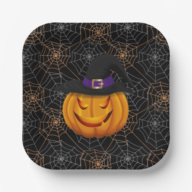 Halloween Paper Tellers-Spider Webs & Pumpkin Pappteller (Vorderseite)