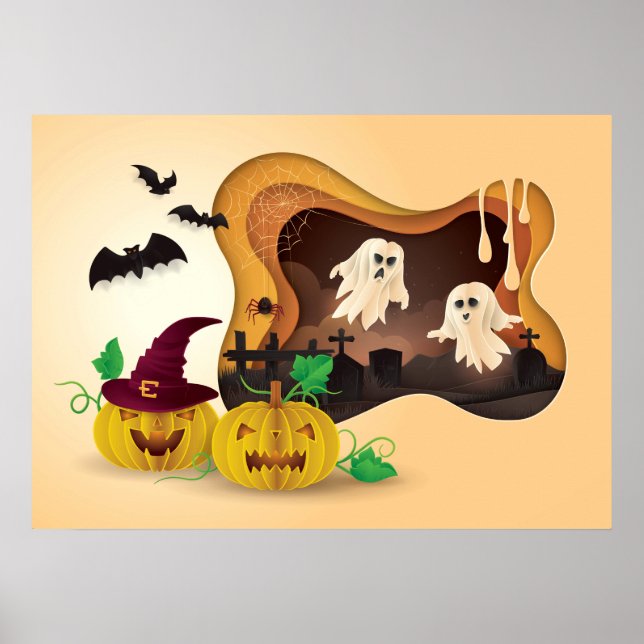 Halloween Papercut Friedhof Ghosts Poster (Vorne)