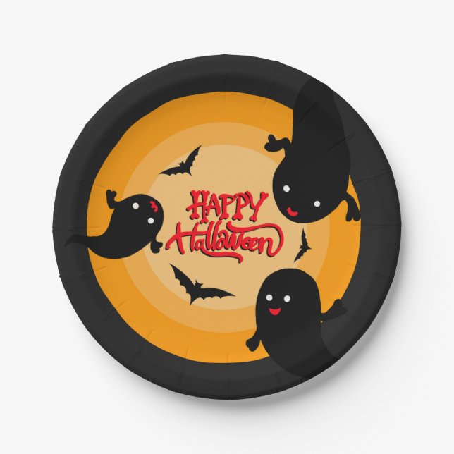 Halloween-Papierpartyplatte mit Geistern und Flede Pappteller (Vorderseite)
