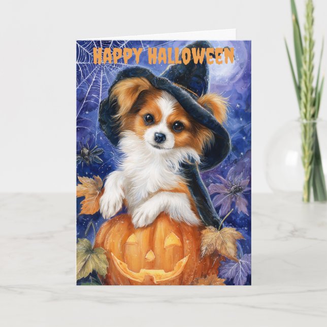 Halloween Papillon Hund Feiertagskarte (Vorderseite)