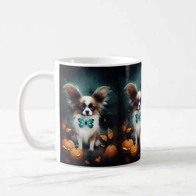 Halloween Papillon mit Pumpkins Beängstigend Kaffeetasse (Links)