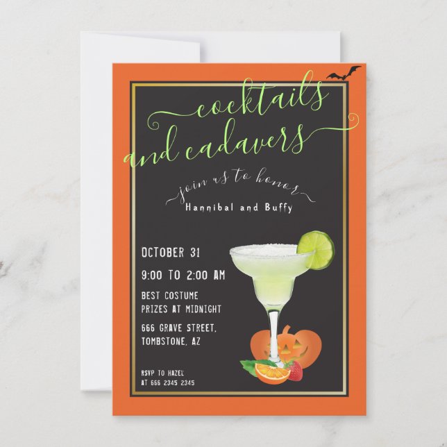 Halloween Parody Cocktails und Cadavers Seltsam Einladung (Vorderseite)