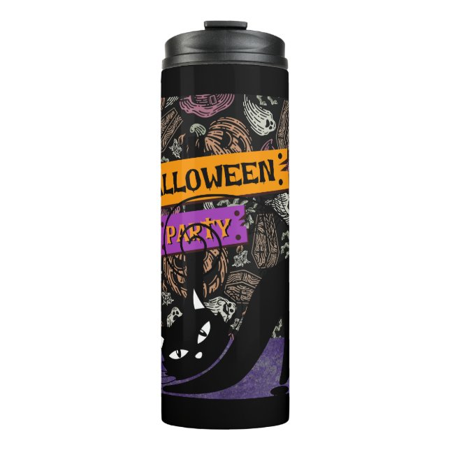 Halloween Party and Black Cat Thermosbecher (Vorderseite)