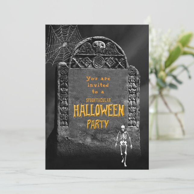 Halloween-Party Antiker Grabstein Einladung (Stehend Vorderseite)