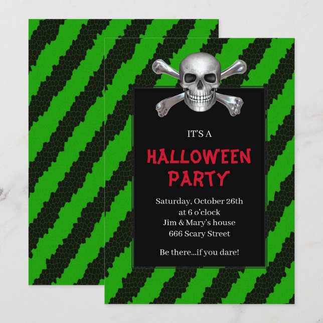 Halloween-Party aus Schädel und Querknochen Einladung (Vorne/Hinten)