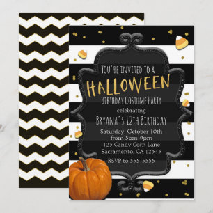 Halloween-Party aus schwarzem und weißem Streifen Einladung
