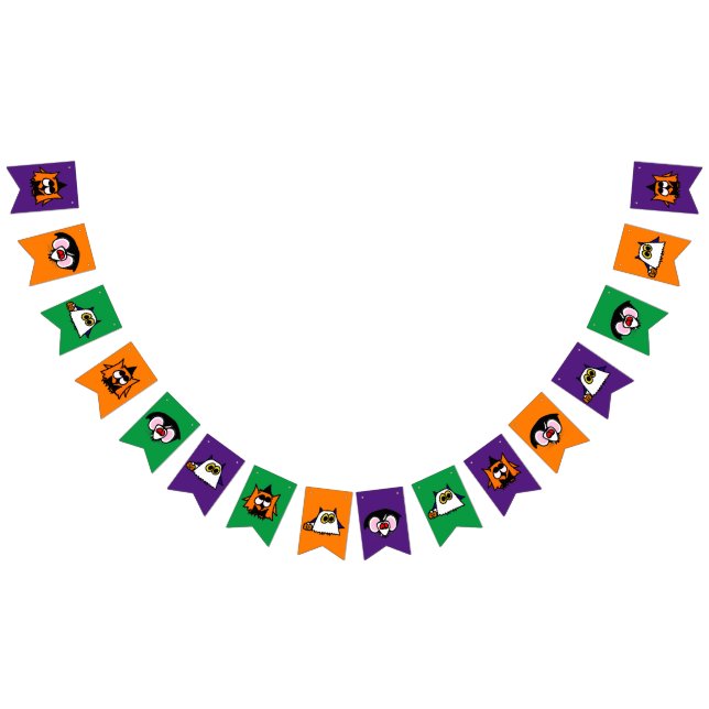 Halloween-Party-Banner mit Hexe, Geist und Vamp Wimpelkette (Alle)