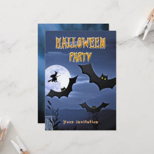 Halloween Party Bats volant sorcière Invitation