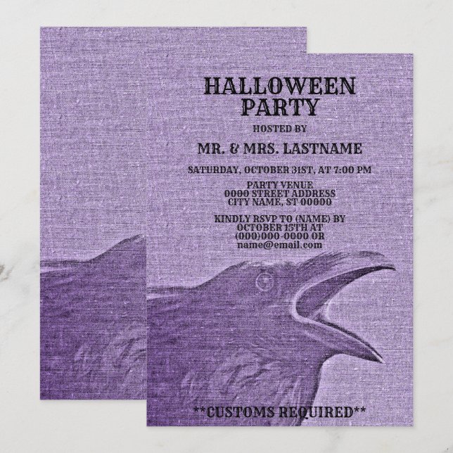 Halloween-Party Beängstigend Craw Lila Spooky Einladung (Vorne/Hinten)