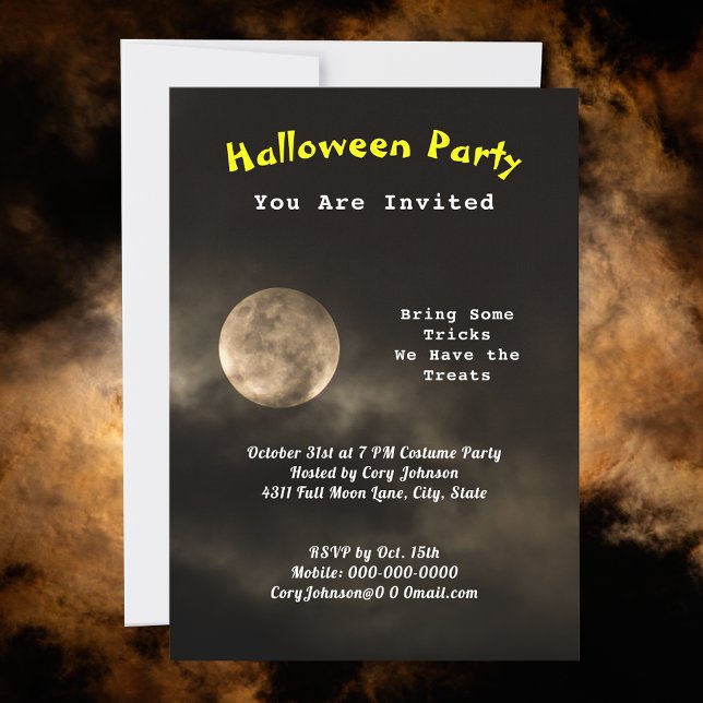 Halloween-Party Beängstigend Moon Black Cloudy Sky Einladung (Halloween Party Scary Moon Black Cloudy Sky Invitation)