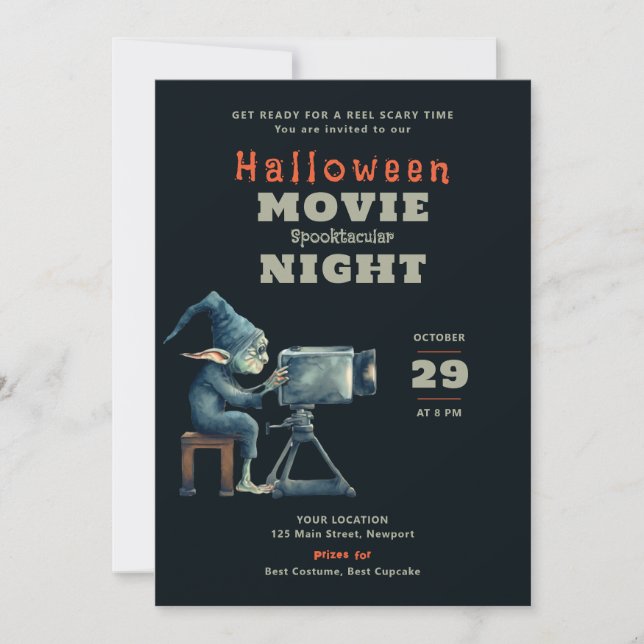 Halloween-Party Beängstigend Movie Night Ghoul Gre Einladung (Vorderseite)
