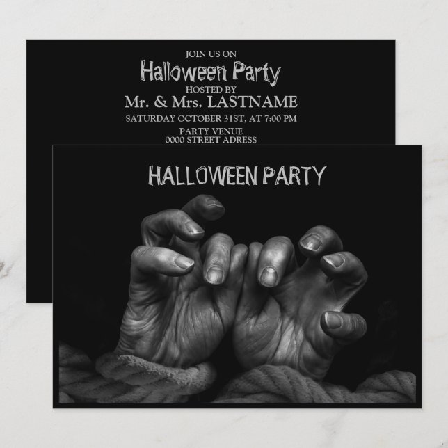 Halloween-Party Beängstigende böse Hände schwarze  Einladung (Vorne/Hinten)