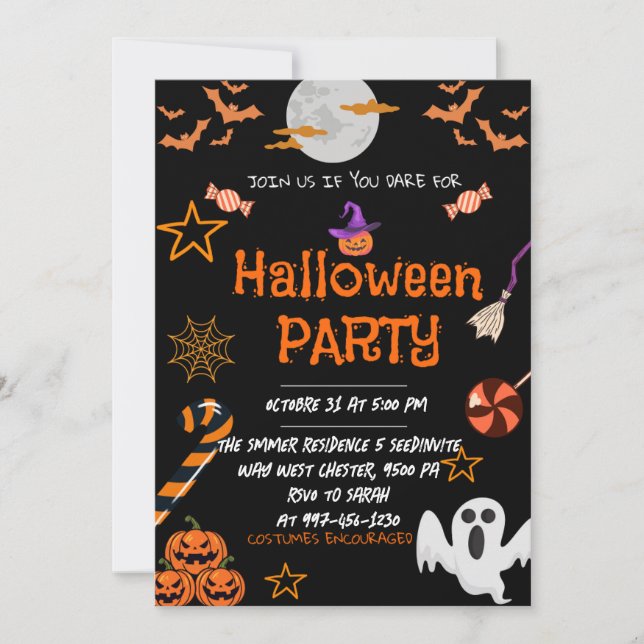 Halloween-Party , bearbeitbares Spookes Kostüm Par Einladung (Vorderseite)