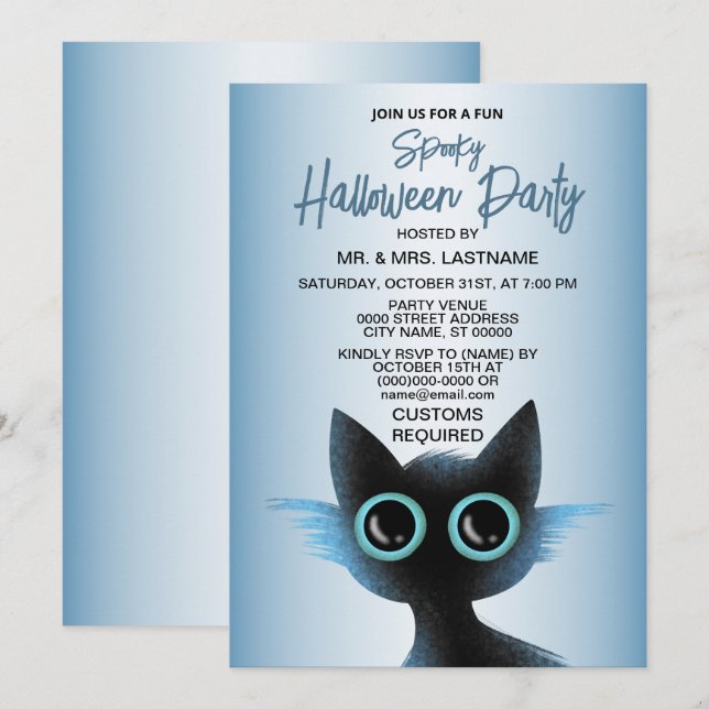 Halloween-Party Big Eyes Black Evil Cat Einladung (Vorne/Hinten)
