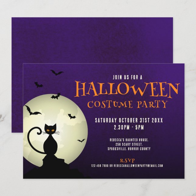 Halloween-Party Black Cat Einladung (Vorne/Hinten)