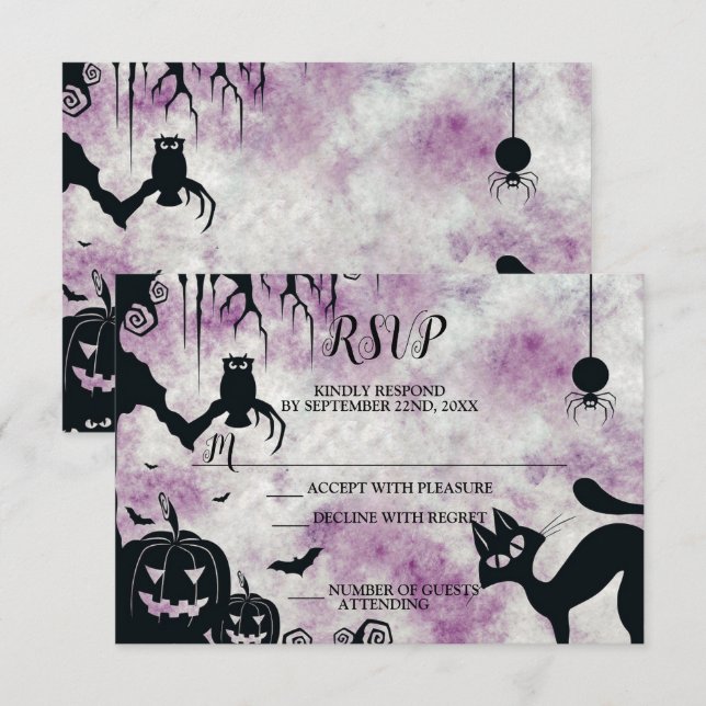 Halloween-Party Black Cat Evil Pumpkins Beängstige RSVP Karte (Vorne/Hinten)