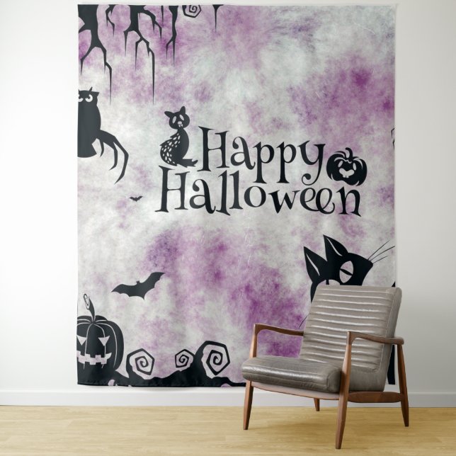 Halloween-Party Black Cat Evil Pumpkins Beängstige Wandteppich (Beispiel)