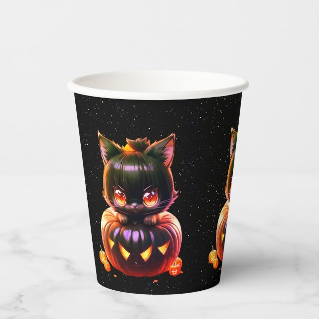 Halloween-Party Black Cat Pumpkin Horror Beängstig Pappbecher (Vorderseite)